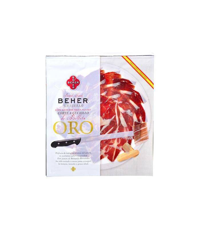 Jamón Ibérico Bellota Pata Negra Eichel Beher Messer schneiden